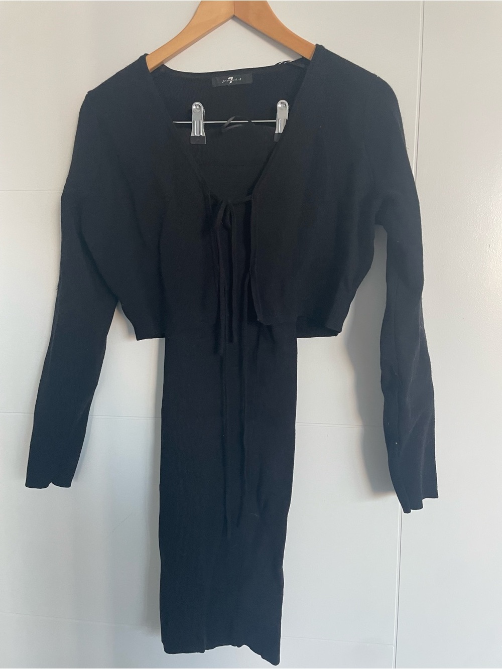 7 For All Mankind Black Knit Tie-Front Dress Set